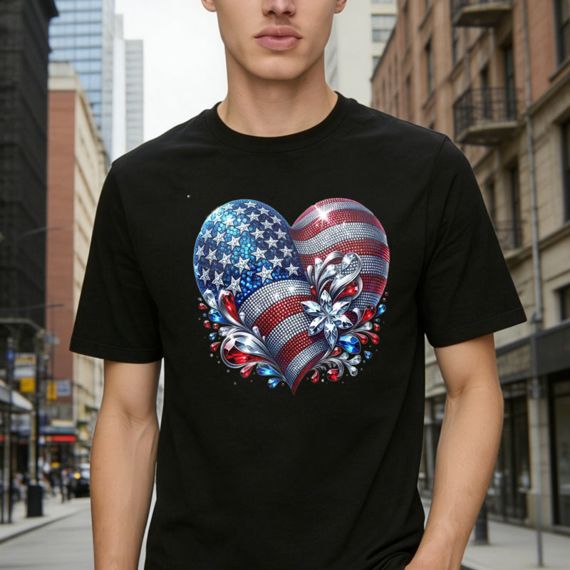 American Flag Heart Design Cotton Casual T-shirt