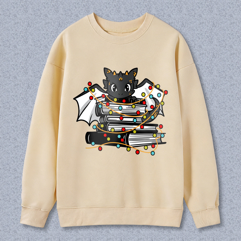 Wardrobecart Dragon On Books With Christmas Lights Unisex Classic Sweatshirt
