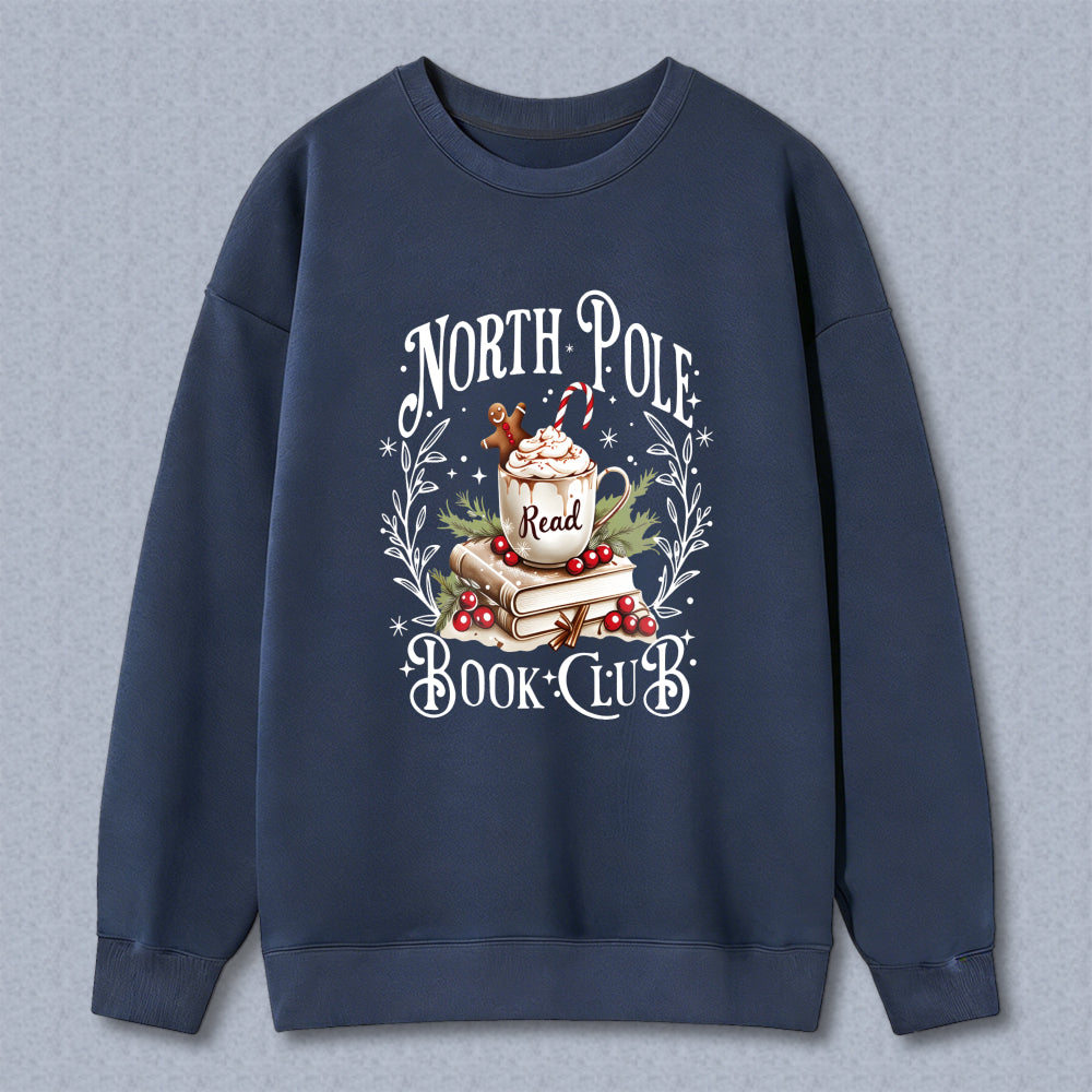 Wardrobecart North Pole Book Club With Coffee Mug Books And Holly Unisex Classic Sweatshirt