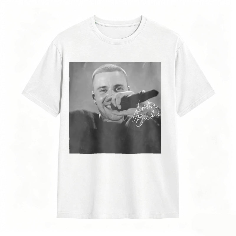 Justin Bieber Singing With Microphone Signature tshirt 100% cotton