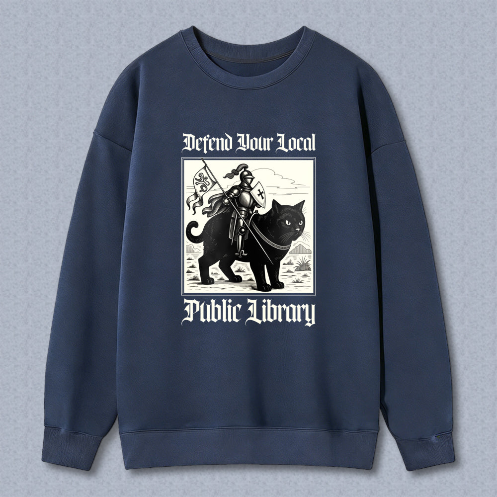 Wardrobecart Defend Your Local Public Library Cat Knight Unisex Classic Sweatshirt
