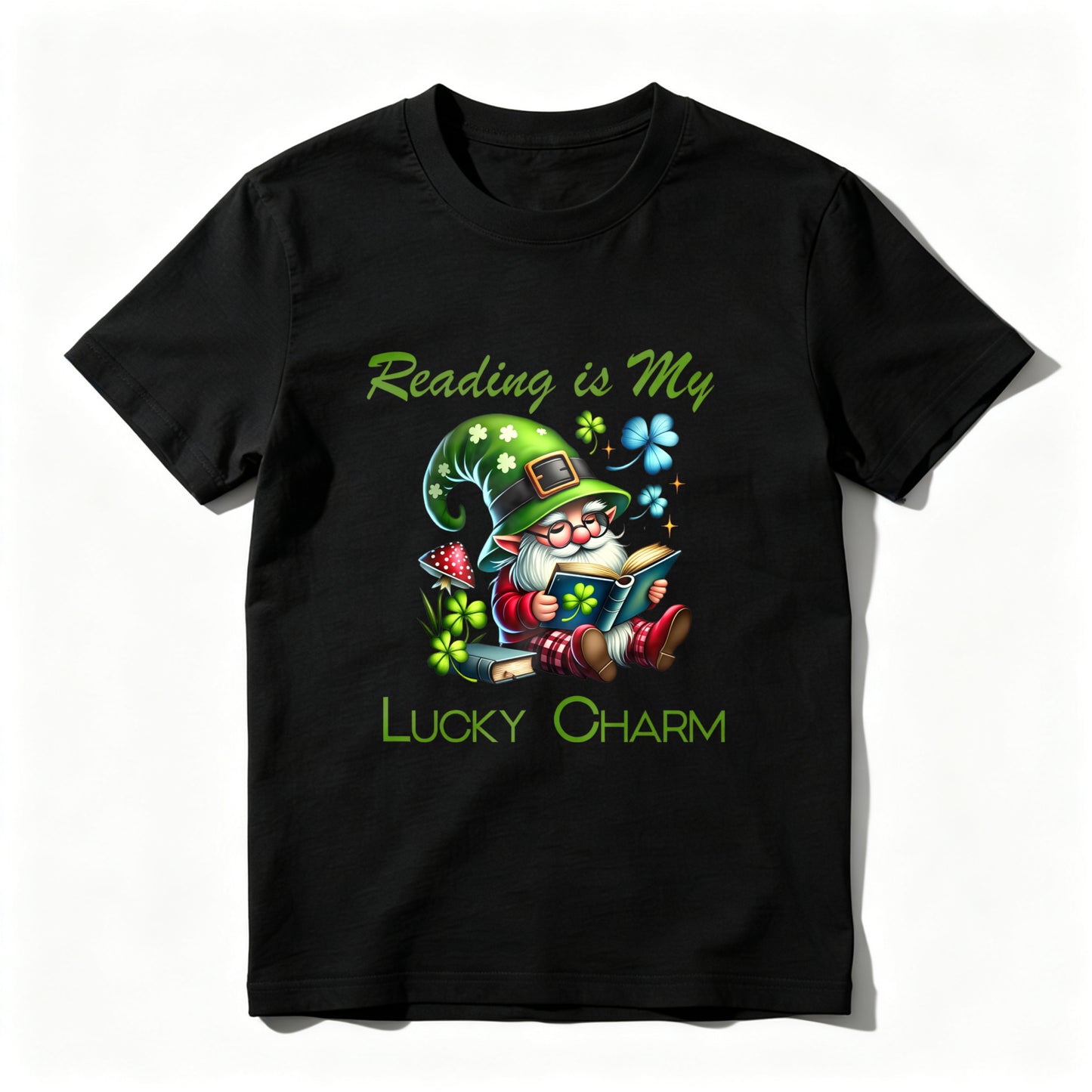 Wardrobecart Gnome Reading Book With Clover Hat Unisex Classic T-shirt