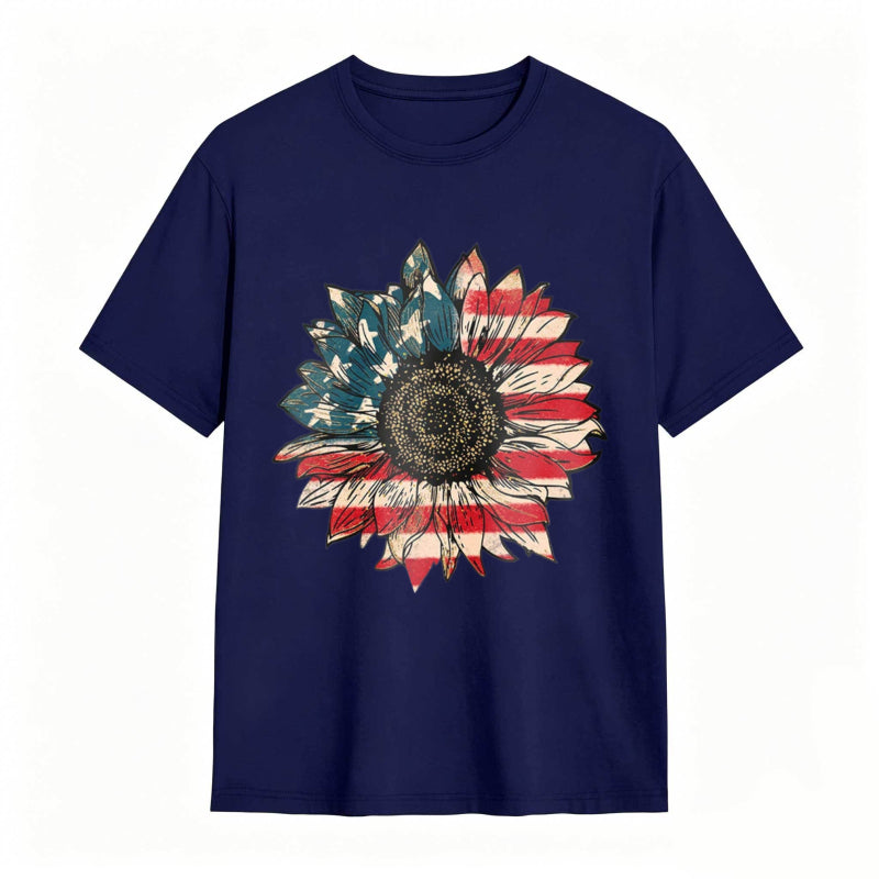 Sunflower With American Flag Design T-shirt