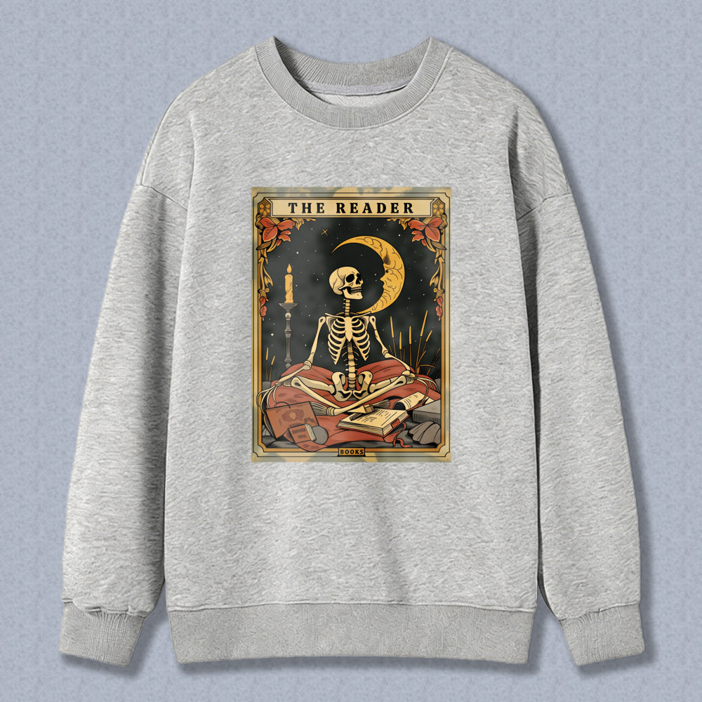 Wardrobecart The Reader Tarot Card Skeleton Moon And Candle Design Unisex Classic Sweatshirt