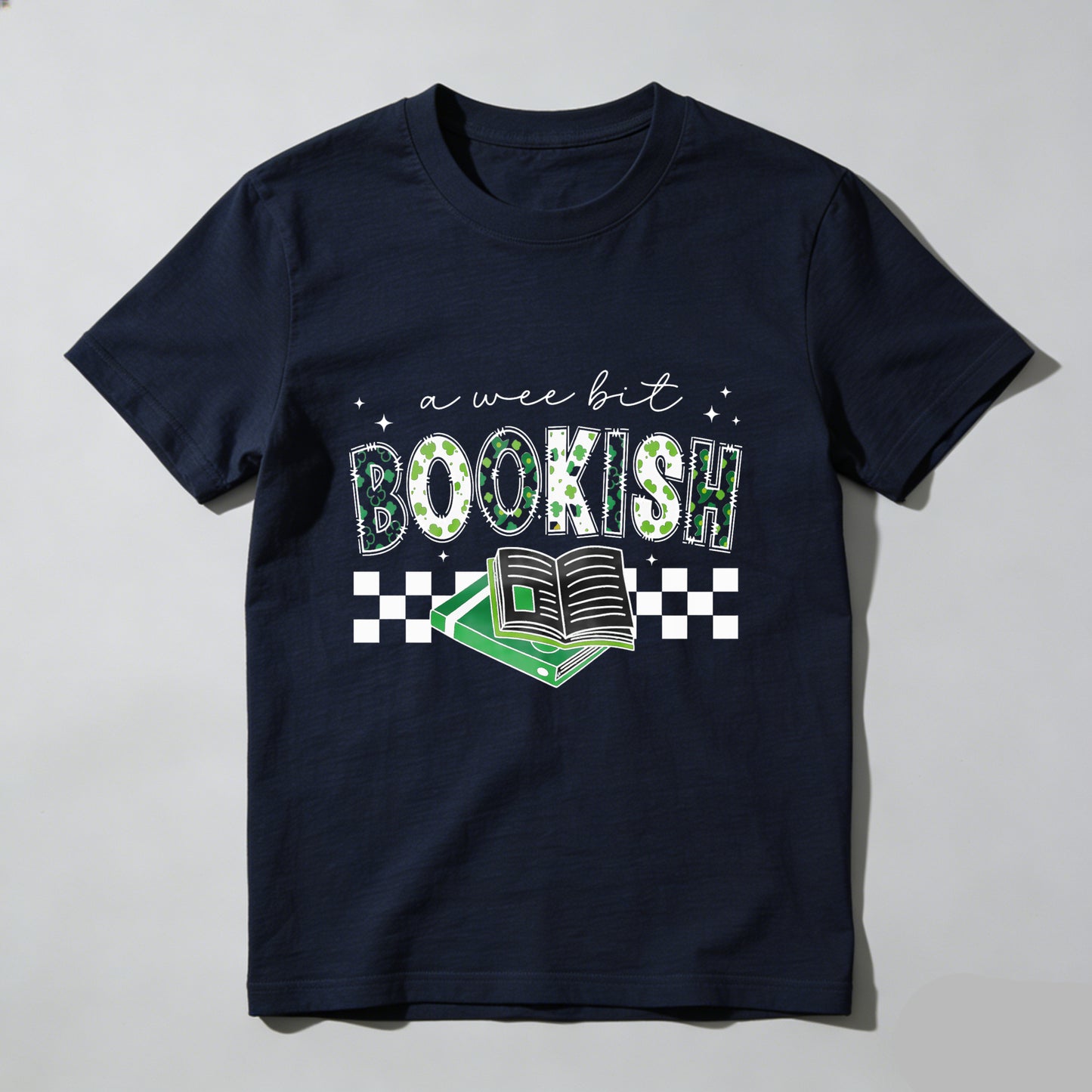 Wardrobecart A Wee Bit Bookish With Open Book And Checkered Pattern Unisex Classic T-shirt