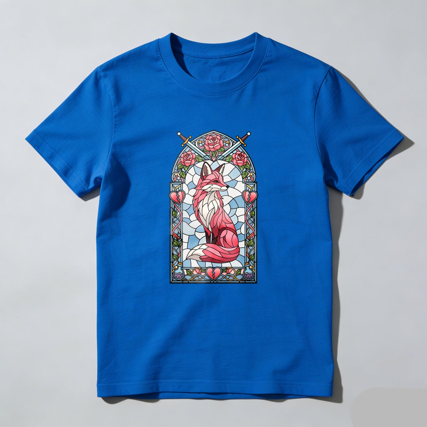Wardrobecart Stained Glass Fox With Roses And Heart Unisex Classic T-shirt
