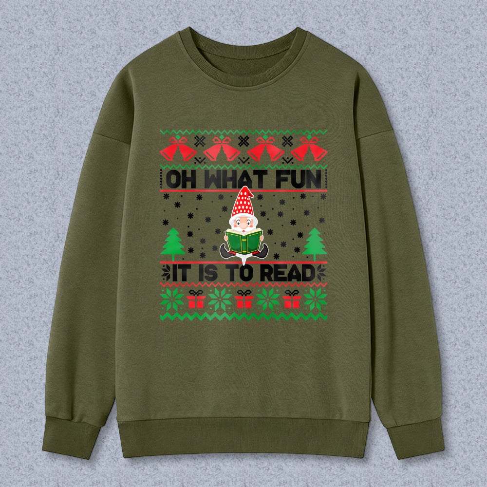 Wardrobecart Christmas Gnome Reading Book Pattern Oh What Fun It Is To Read Unisex Classic Sweatshirt