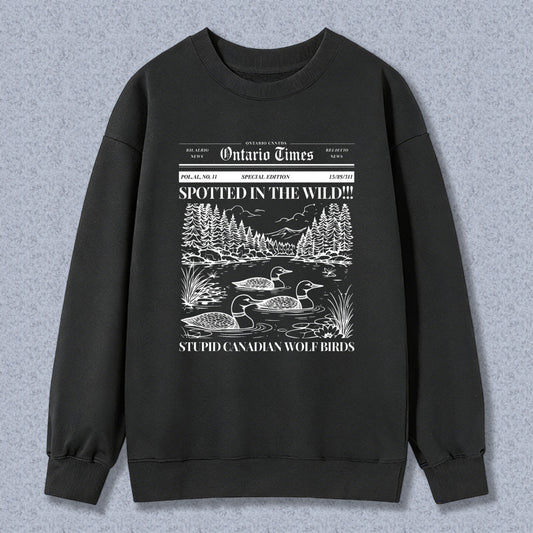 Wardrobecart Ontario Times Spotted In The Wild Stupid Canadian Wolf Birds Pattern Unisex Classic Sweatshirt
