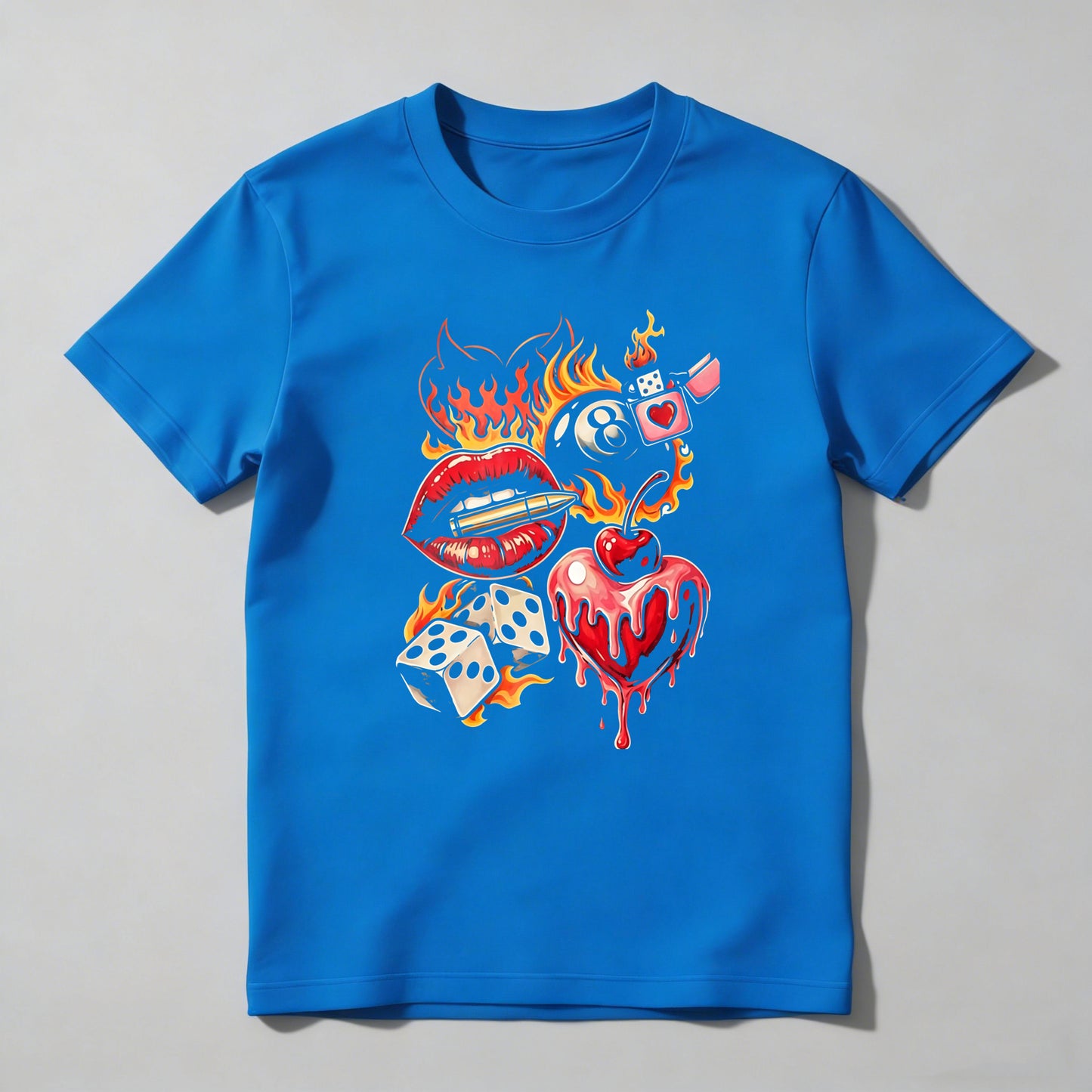 Flaming Lips Heart Dice And Eight Ball Tattoo Style T-shirt
