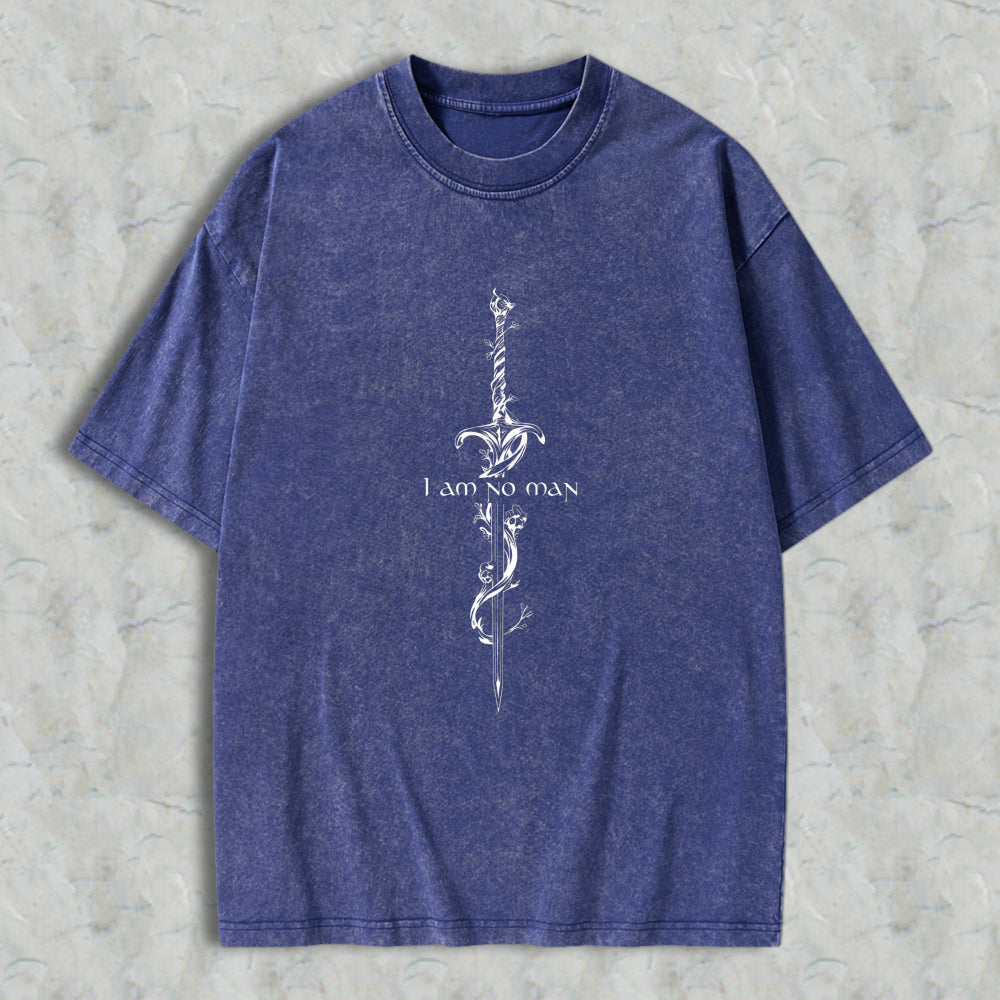Wardrobecart Sword And Vine Design I Am No Man Unisex Washed T-shirt