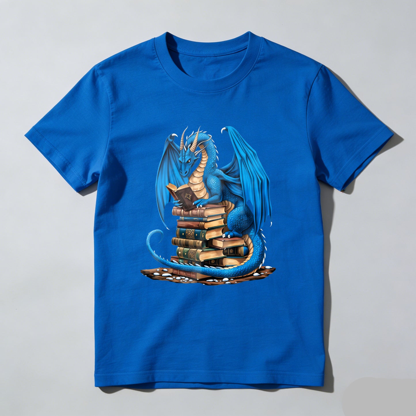 Wardrobecart Blue Dragon Reading Books Stack Unisex Classic T-shirt