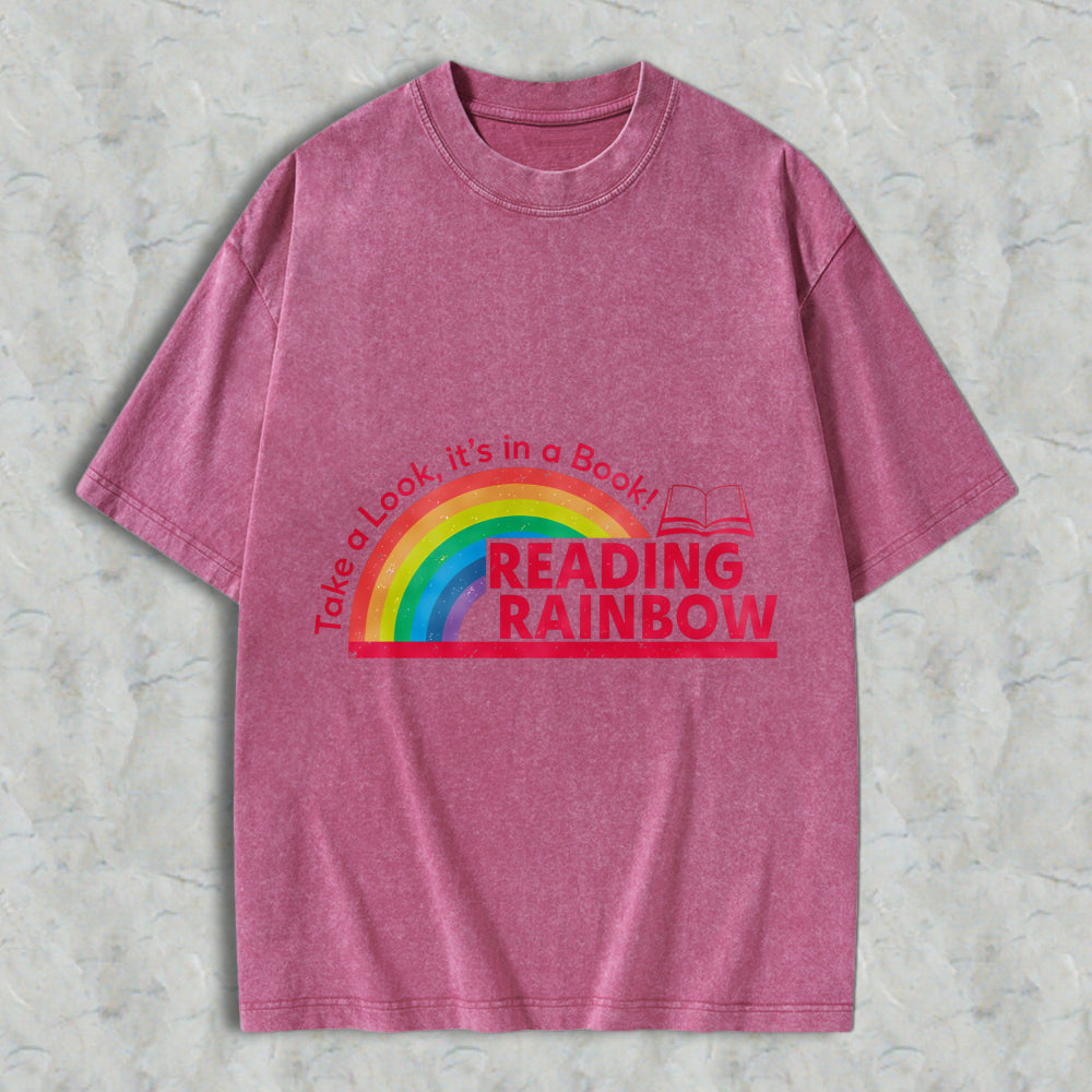 Wardrobecart Reading Rainbow Take A Look Its In A Book Unisex Washed T-shirt