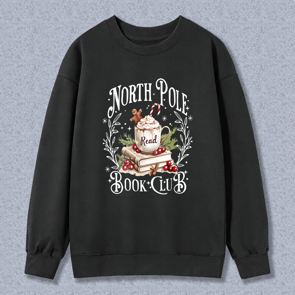 Wardrobecart North Pole Book Club With Coffee Mug Books And Holly Unisex Classic Sweatshirt