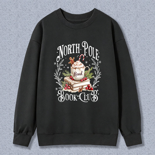 Wardrobecart North Pole Book Club With Coffee Mug Books And Holly Unisex Classic Sweatshirt