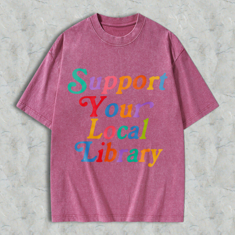 Wardrobecart Support Your Local Library Unisex Washed T-shirt