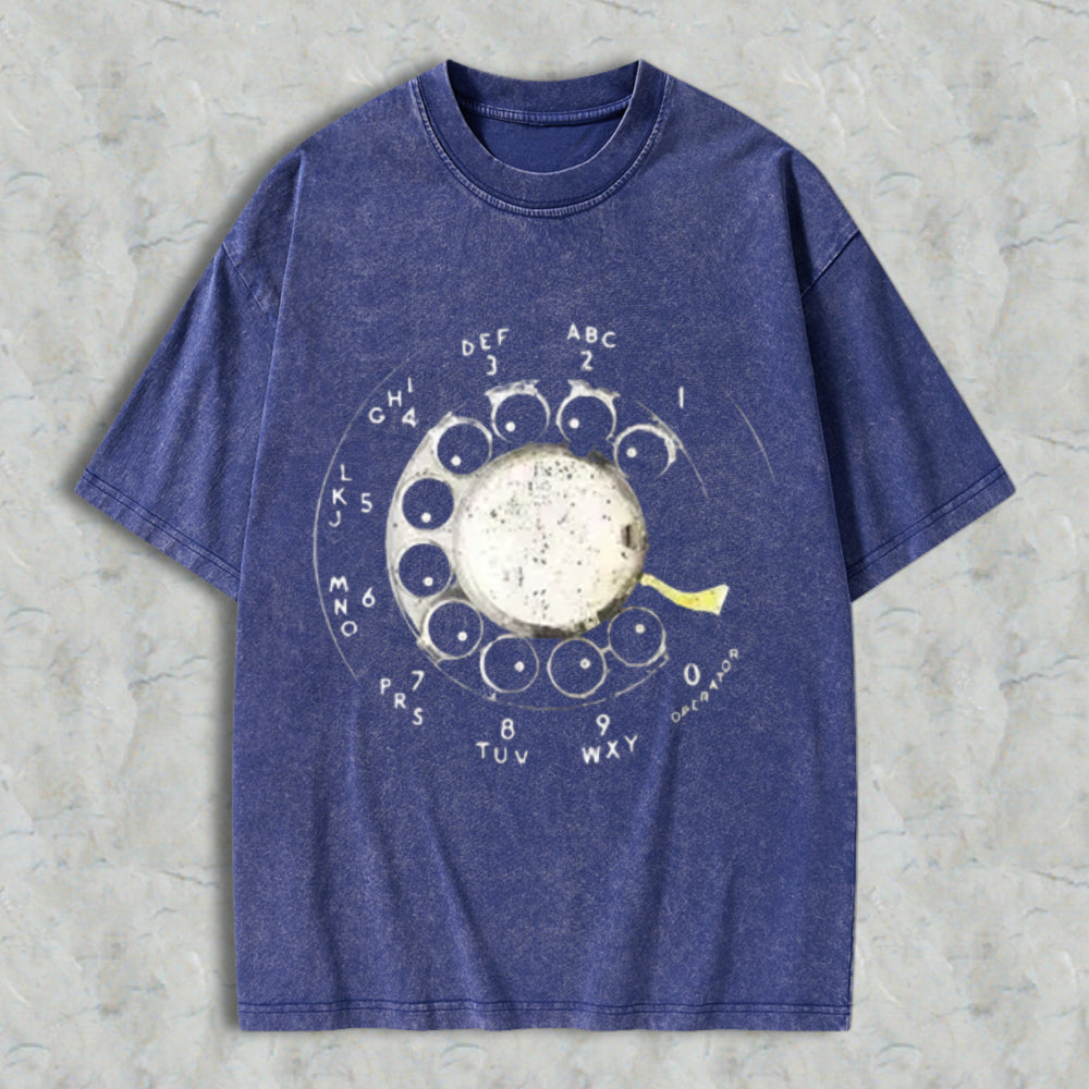Vintage Rotary Dial Phone Pattern Unisex Washed T-shirt