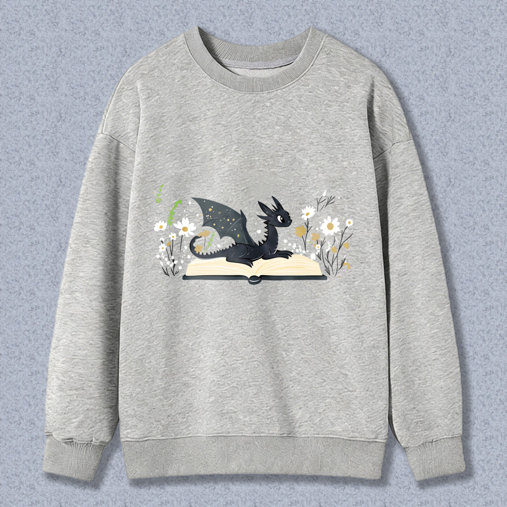 Wardrobecart Dragon Reading Book With Flowers And Plants Unisex Classic Sweatshirt