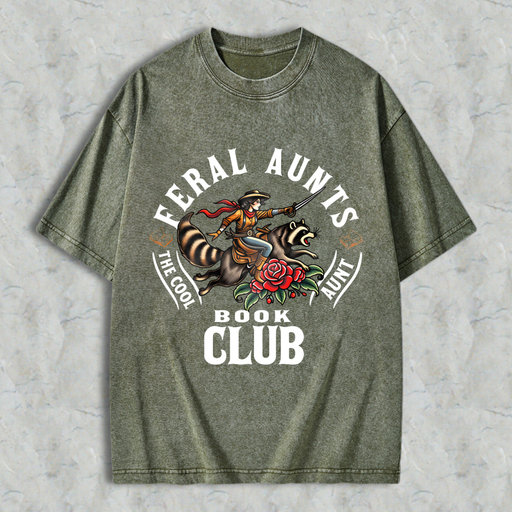 Wardrobecart Feral Aunts Book Club The Cool Aunt Unisex Washed T-shirt