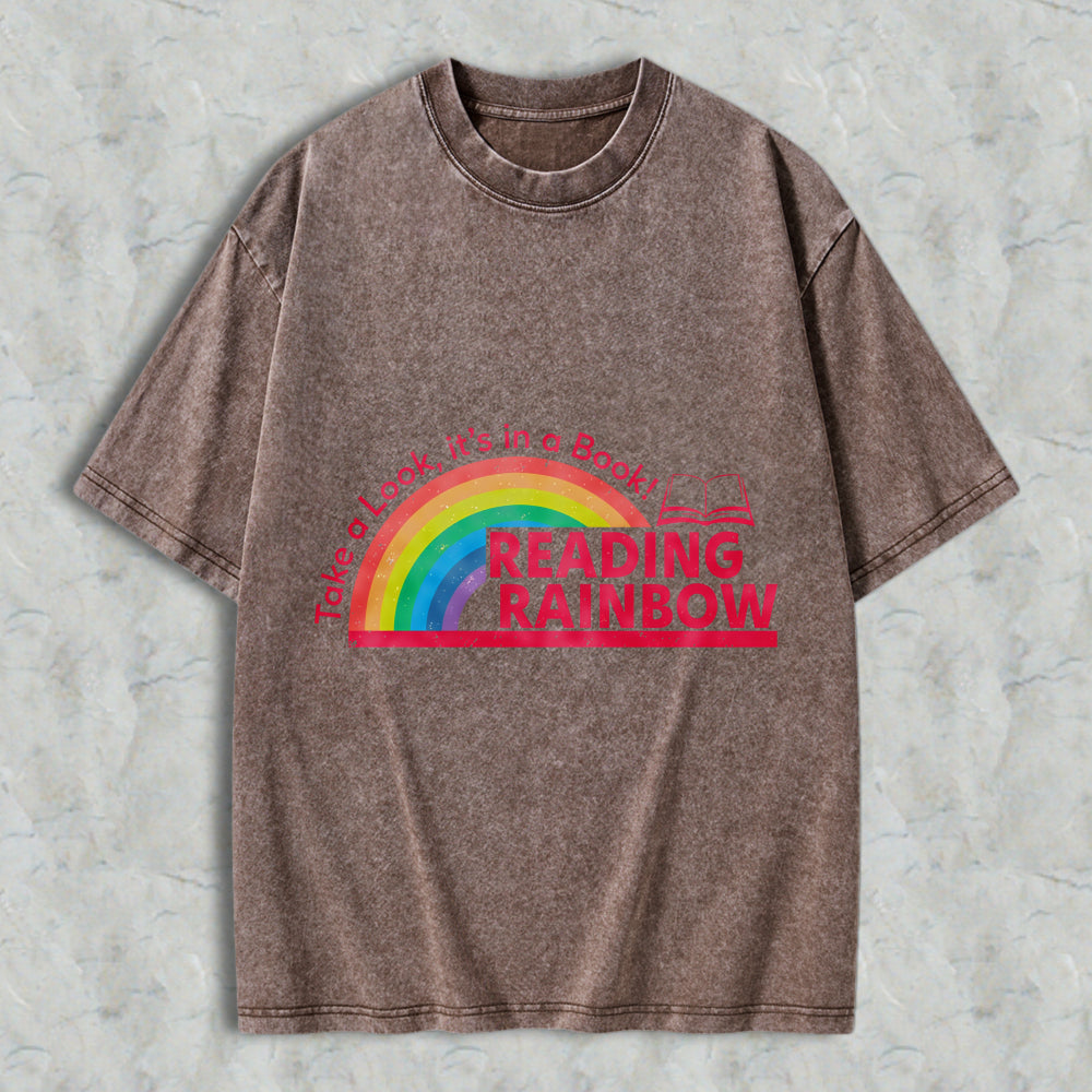 Wardrobecart Reading Rainbow Take A Look Its In A Book Unisex Washed T-shirt