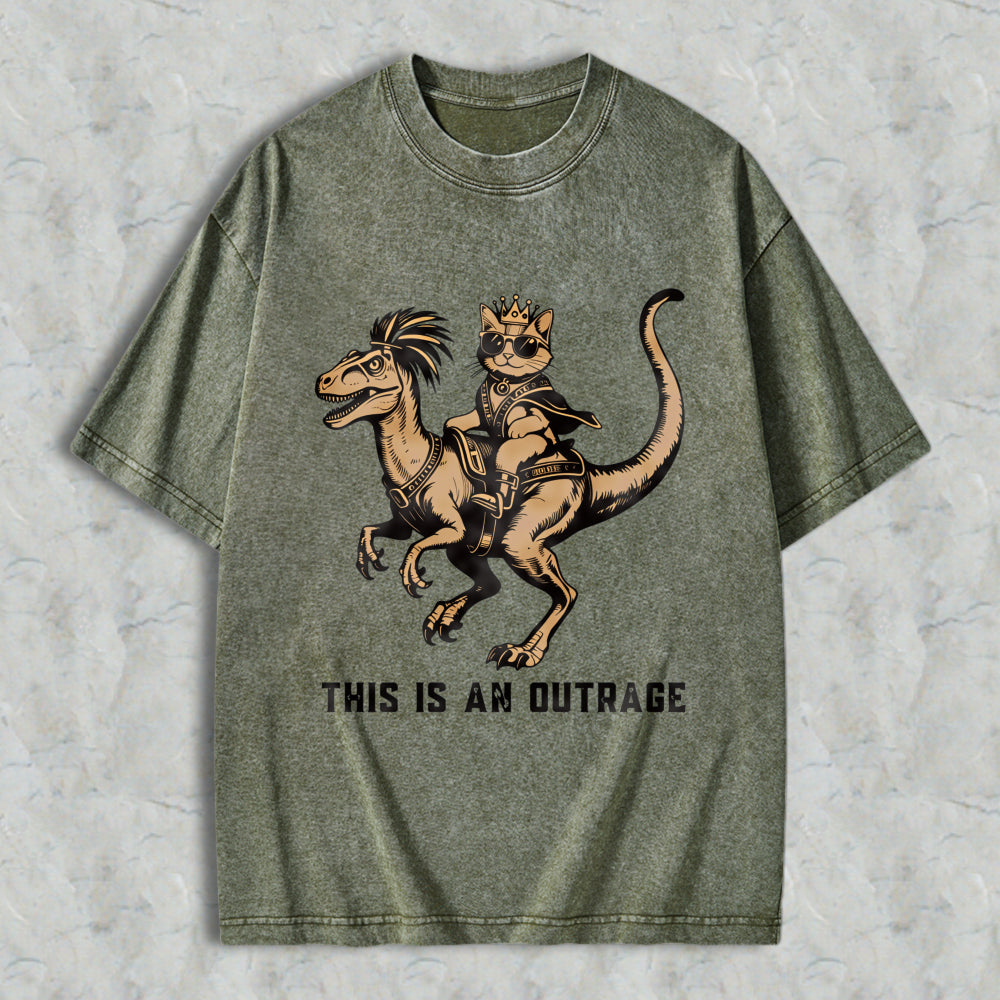 Wardrobecart Cat King Riding Dinosaur With Crown And Sunglasses Unisex Washed T-shirt