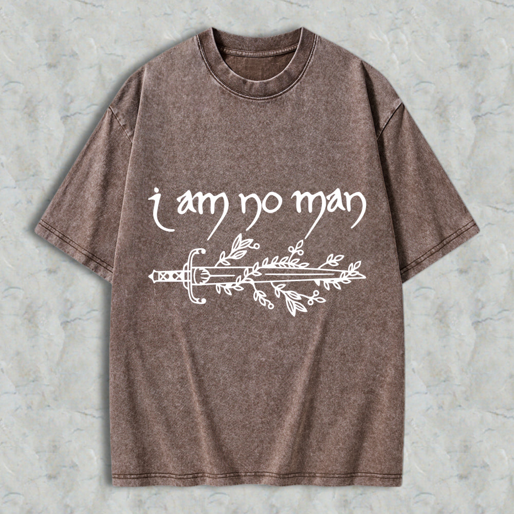 Wardrobecart I Am No Man Sword And Leaves Design Unisex Washed T-shirt