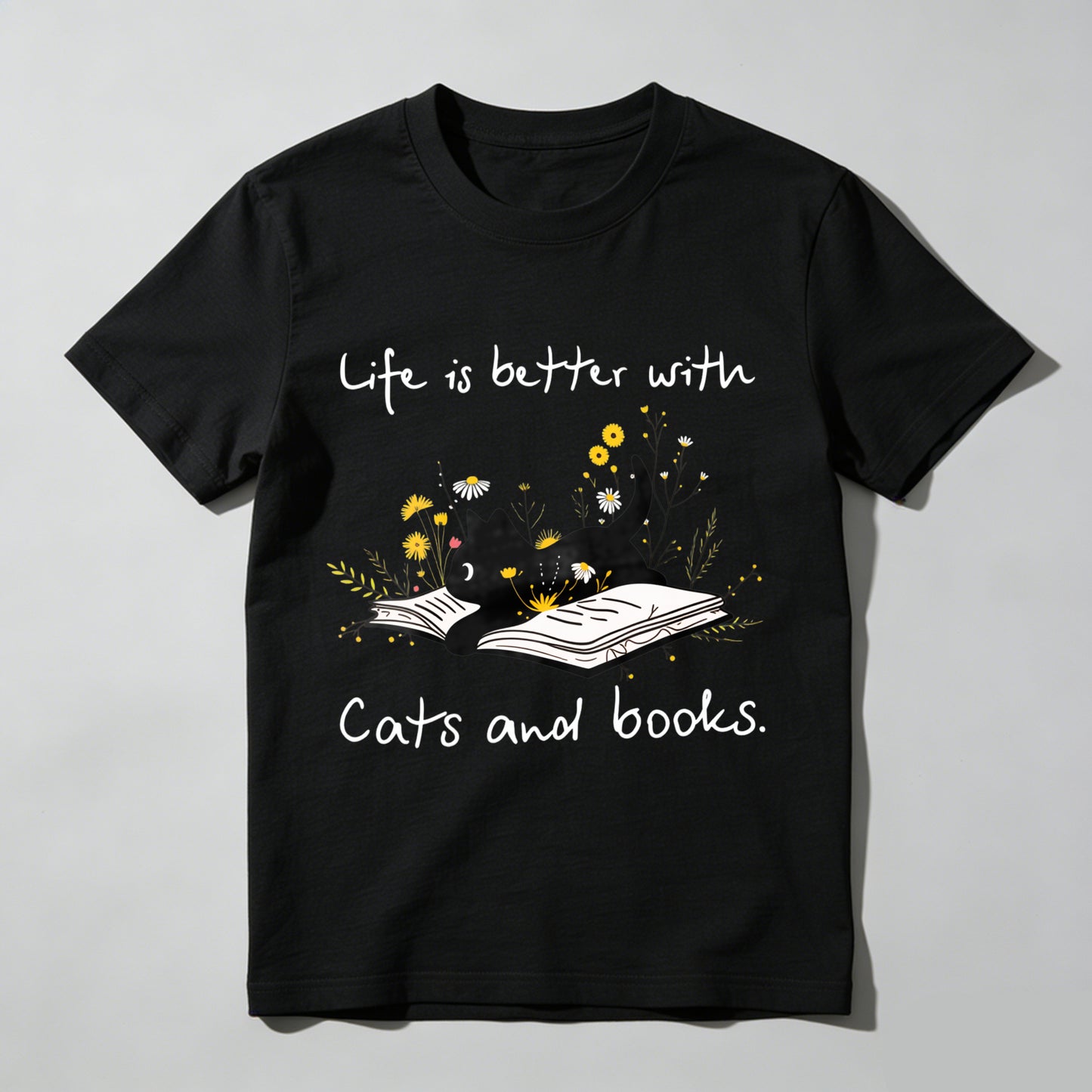 Wardrobecart Life Is Better With Cats And Books Unisex Classic T-shirt
