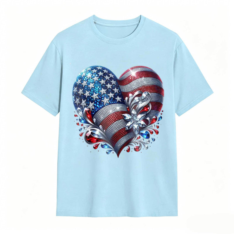 American Flag Heart Design Cotton Casual T-shirt