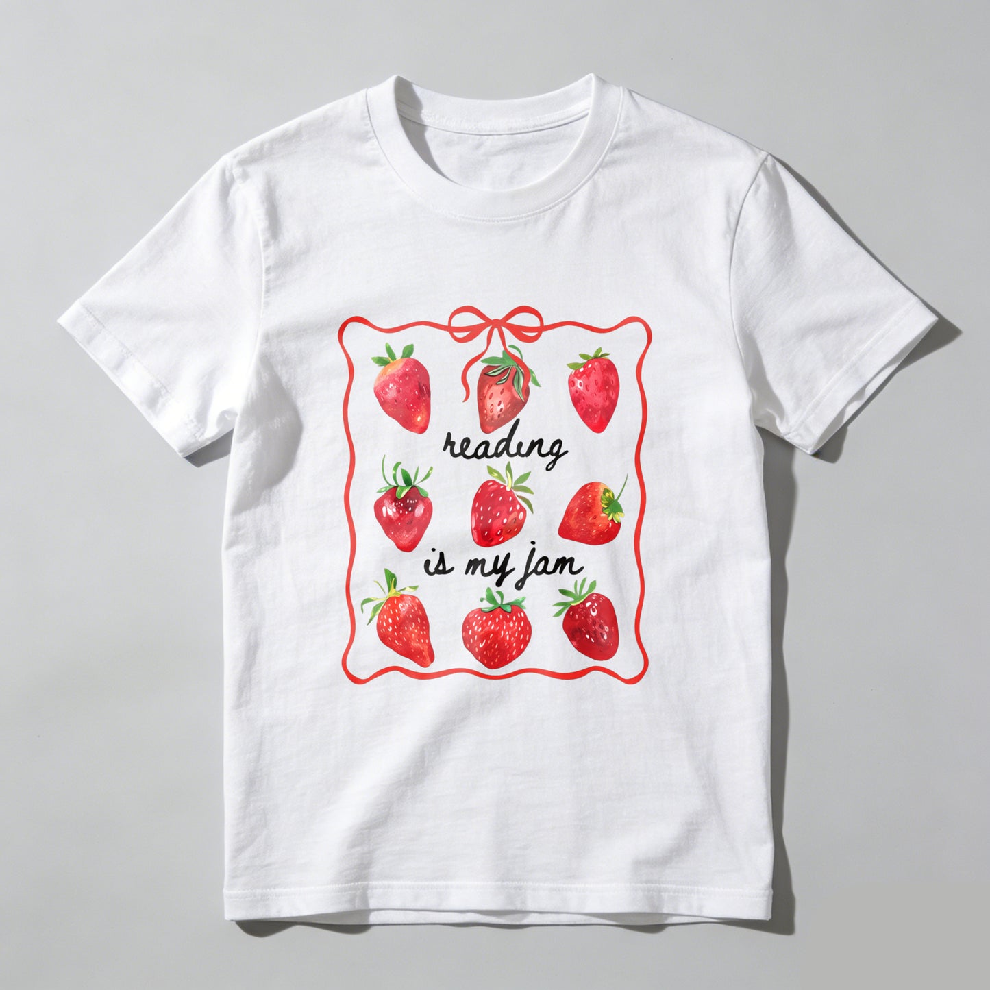 Wardrobecart Strawberries Framed With Reading Is My Jam Text Unisex Classic T-shirt