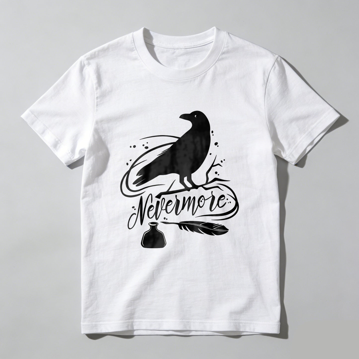 Wardrobecart Nevermore Raven With Feather And Bottle Unisex Classic T-shirt