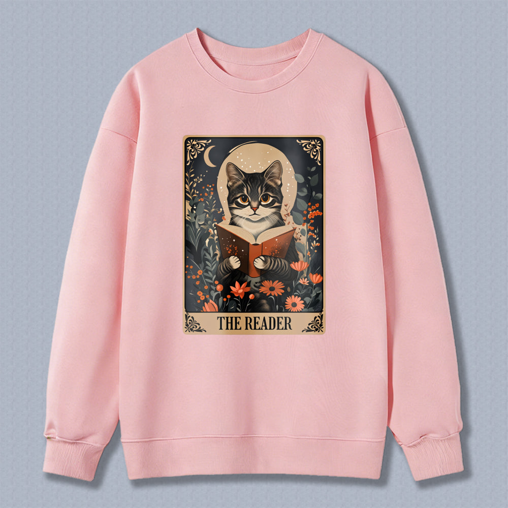 Wardrobecart Cat Reading Book With Flowers And Moon The Reader Unisex Classic Sweatshirt