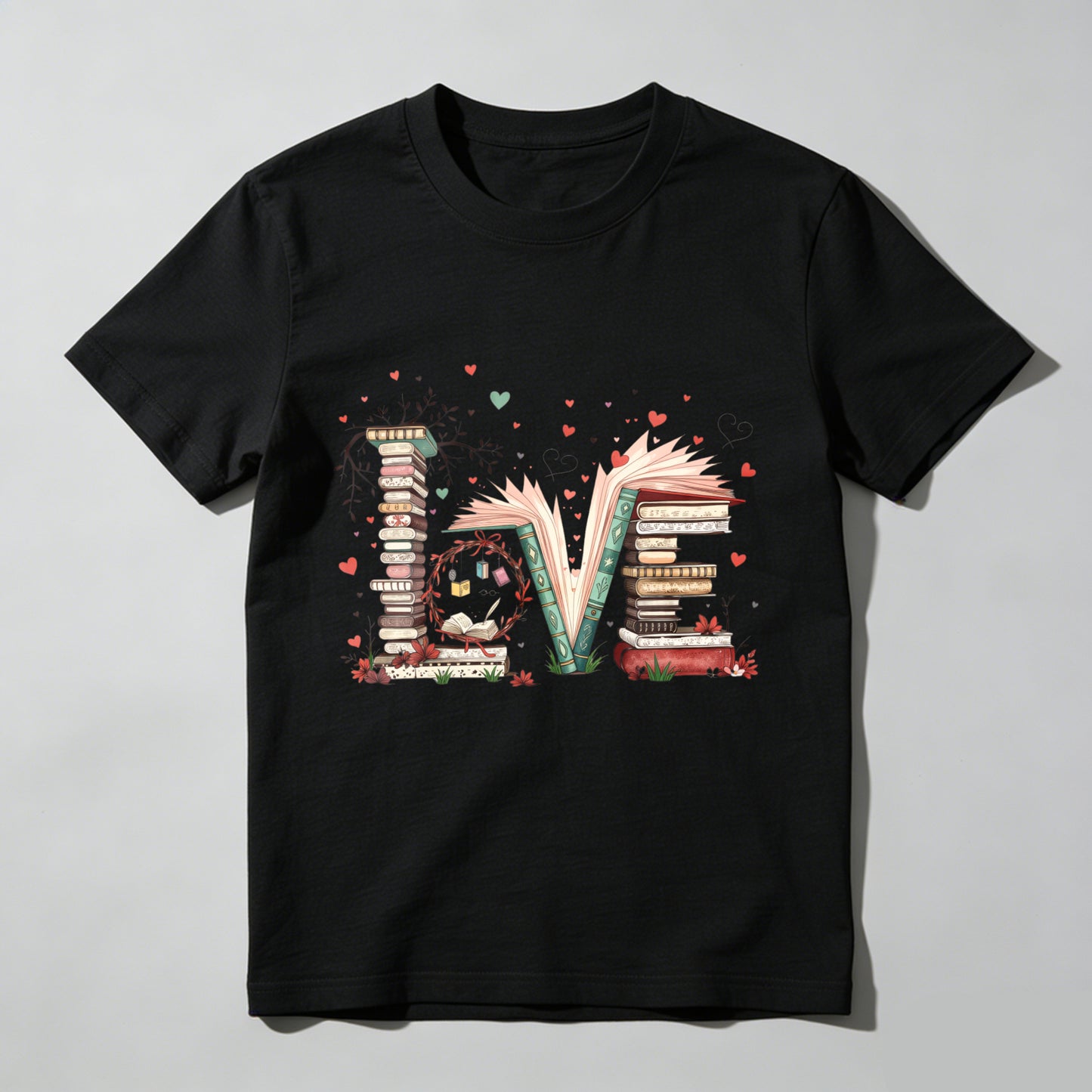 Wardrobecart Love Books Stack Hearts Open Pages Unisex Classic T-shirt