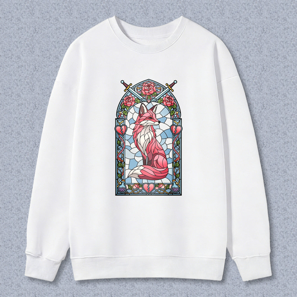 Wardrobecart Stained Glass Fox With Roses And Swords Design Unisex Classic Sweatshirt