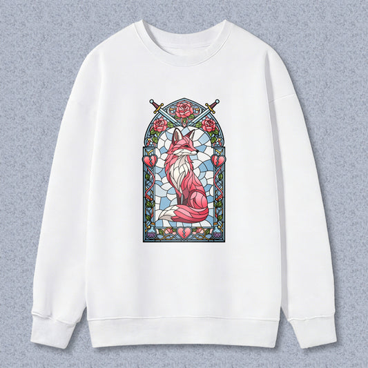 Wardrobecart Stained Glass Fox With Roses And Swords Design Unisex Classic Sweatshirt