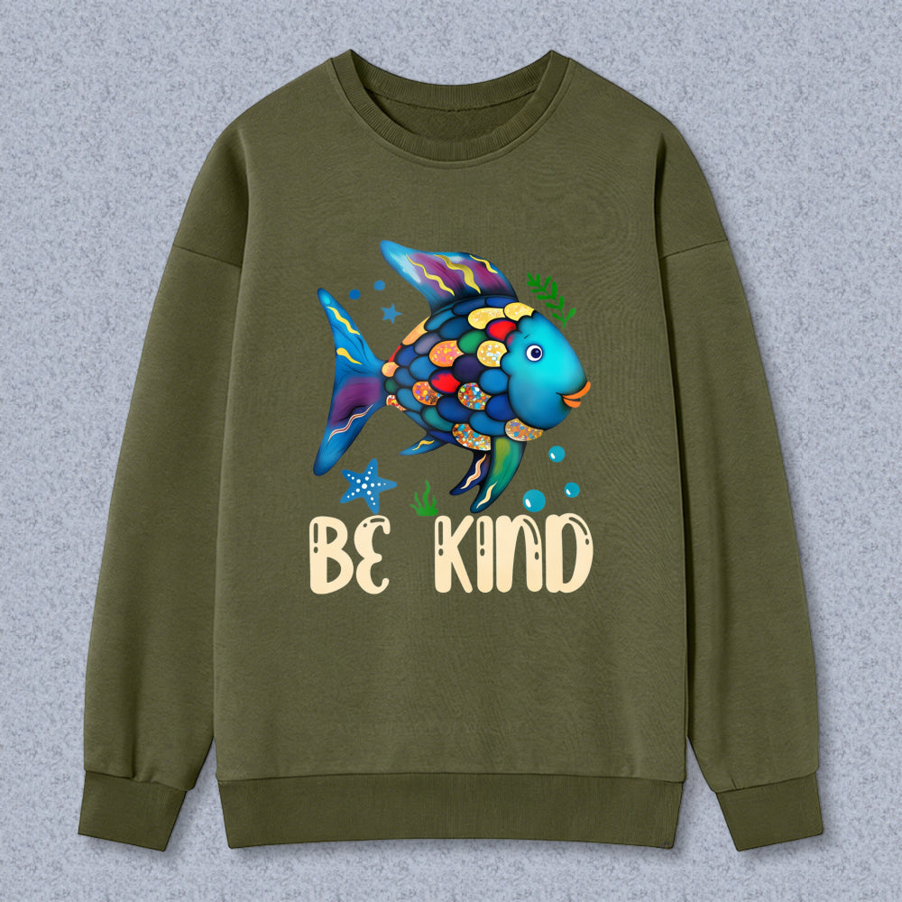Wardrobecart Colorful Fish With Be Kind Text Unisex Classic Sweatshirt