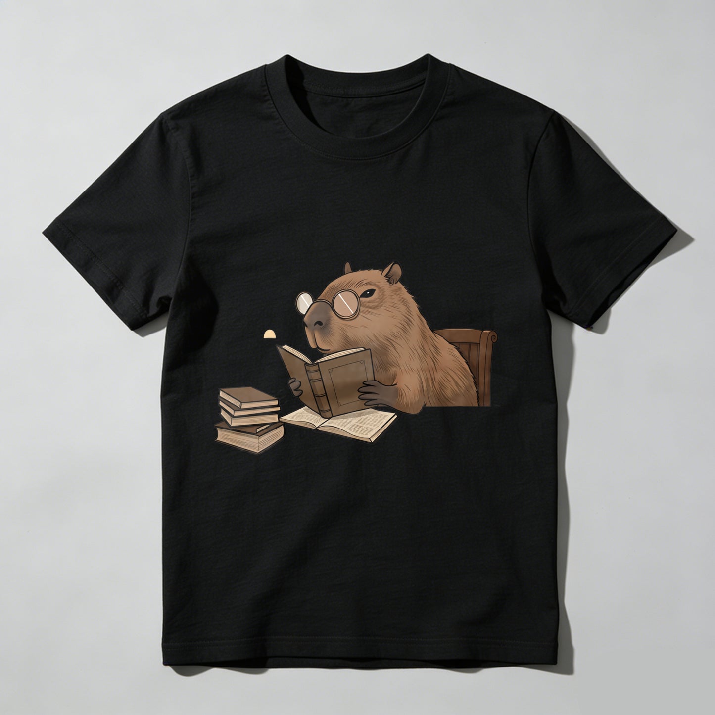 Wardrobecart Capybara Reading Book With Glasses And Stack Of Books Unisex Classic T-shirt