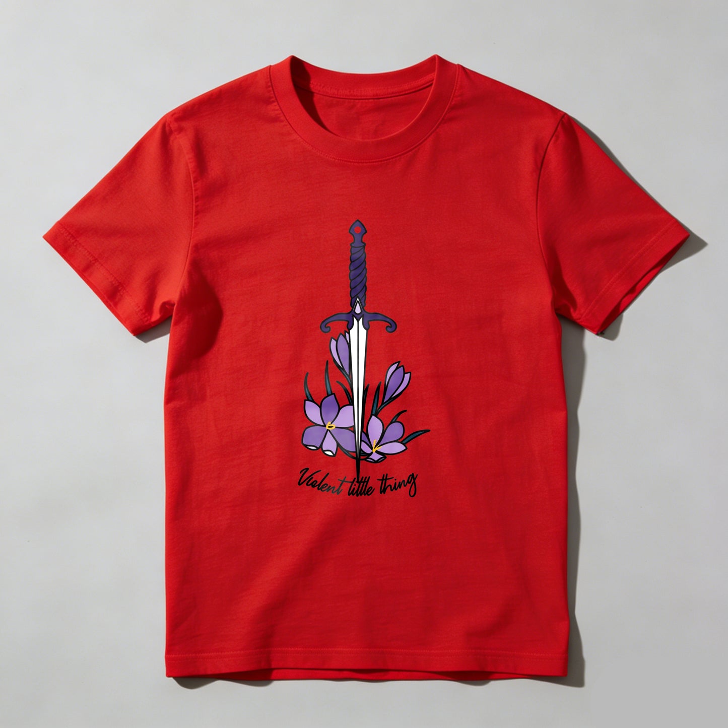 Wardrobecart Sword With Purple Flowers And Text Unisex Classic T-shirt