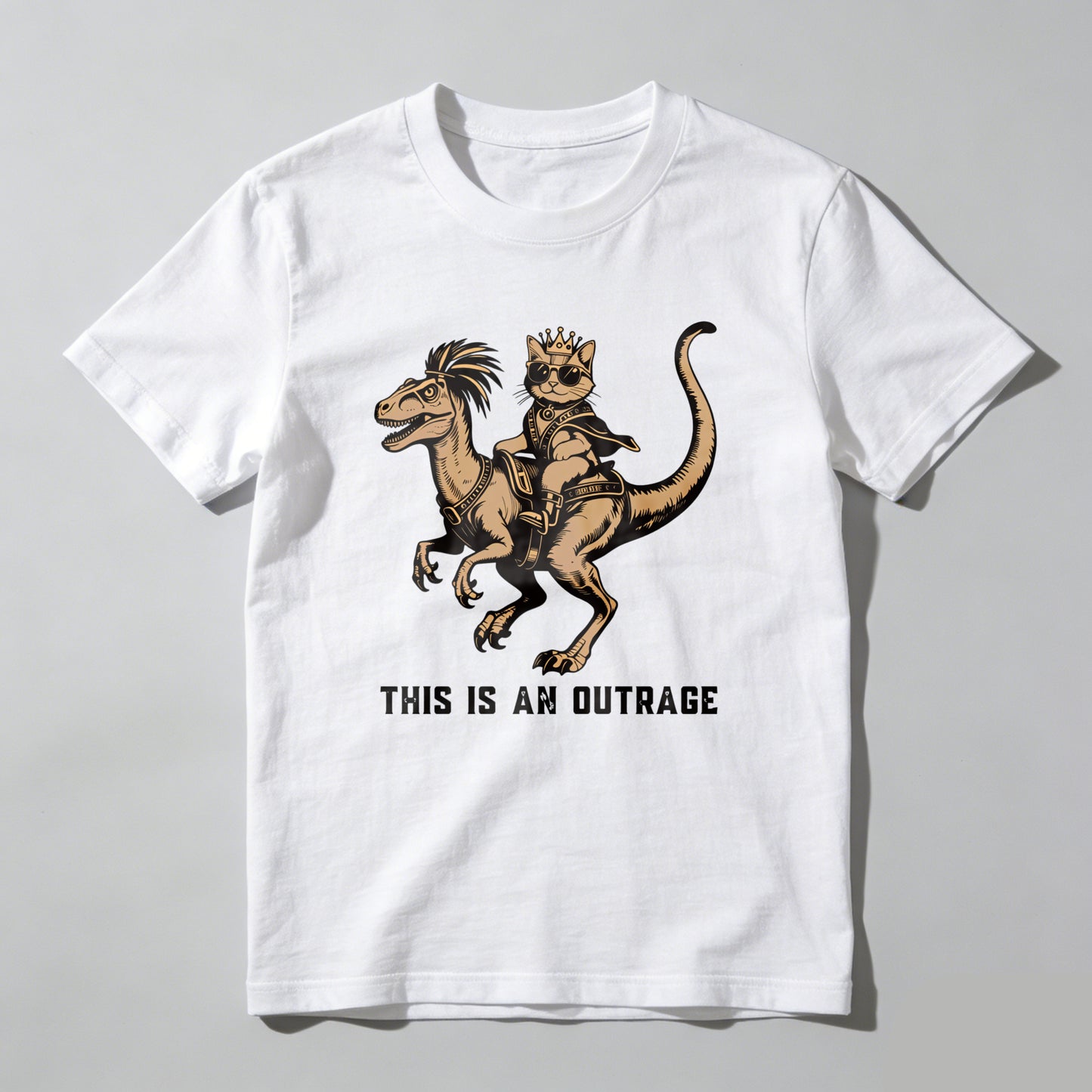 Wardrobecart Cat Riding Dinosaur With Crown And Sword Unisex Classic T-shirt