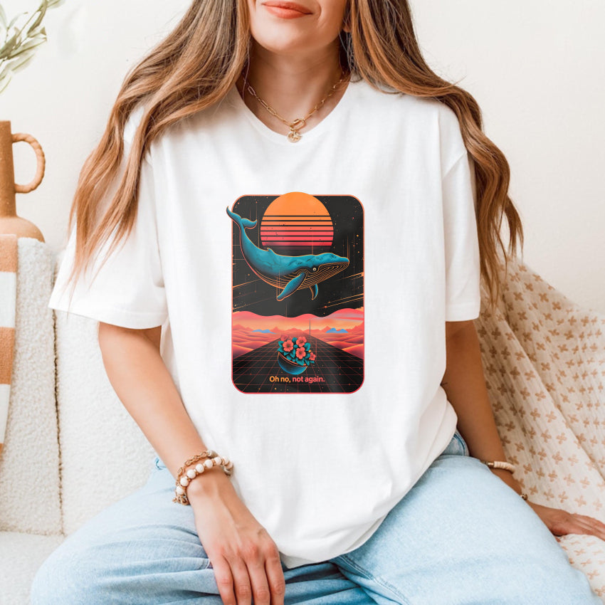 Wardrobecart Whale Sunset Grid Flowers Text Unisex Classic T-shirt