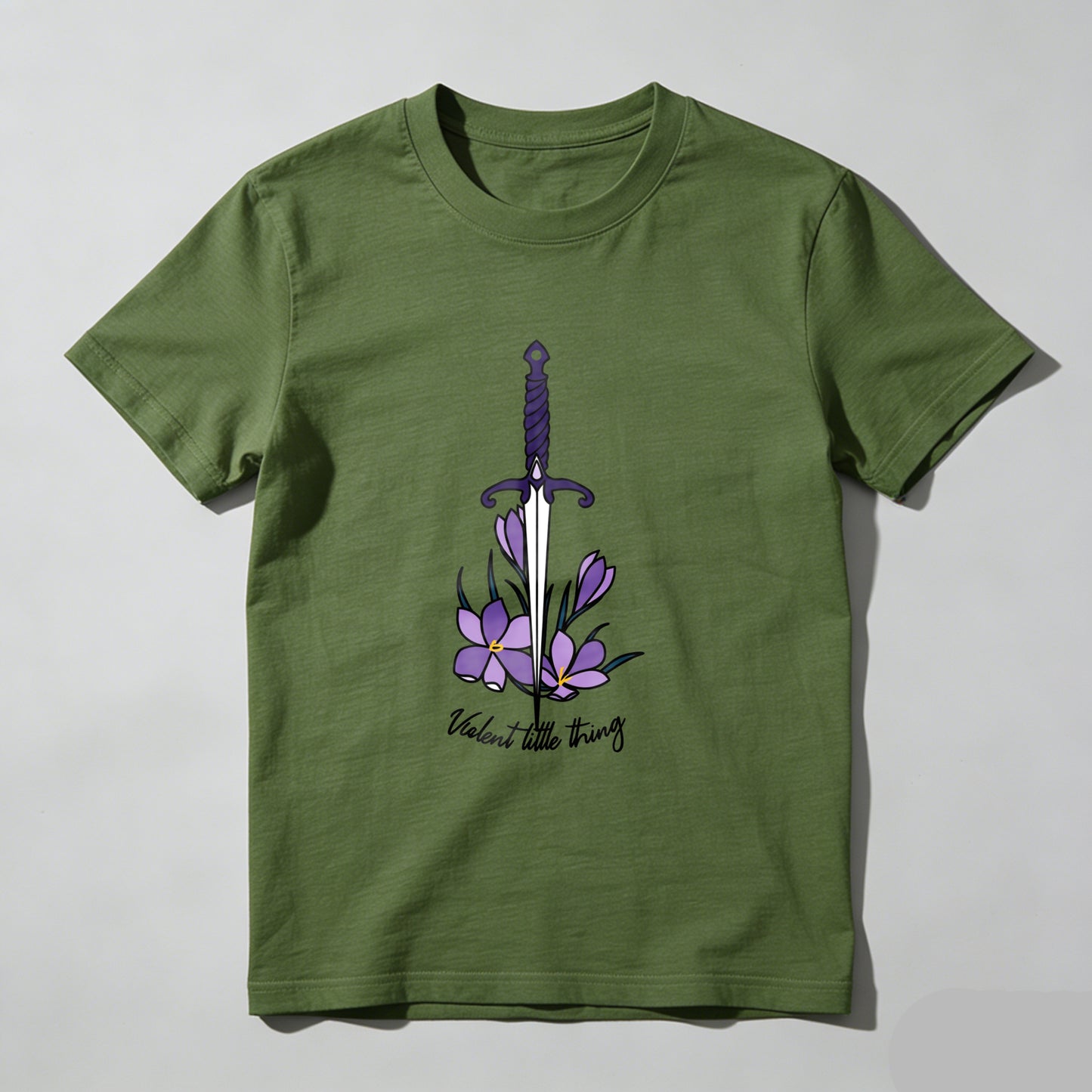Wardrobecart Sword With Purple Flowers And Text Unisex Classic T-shirt