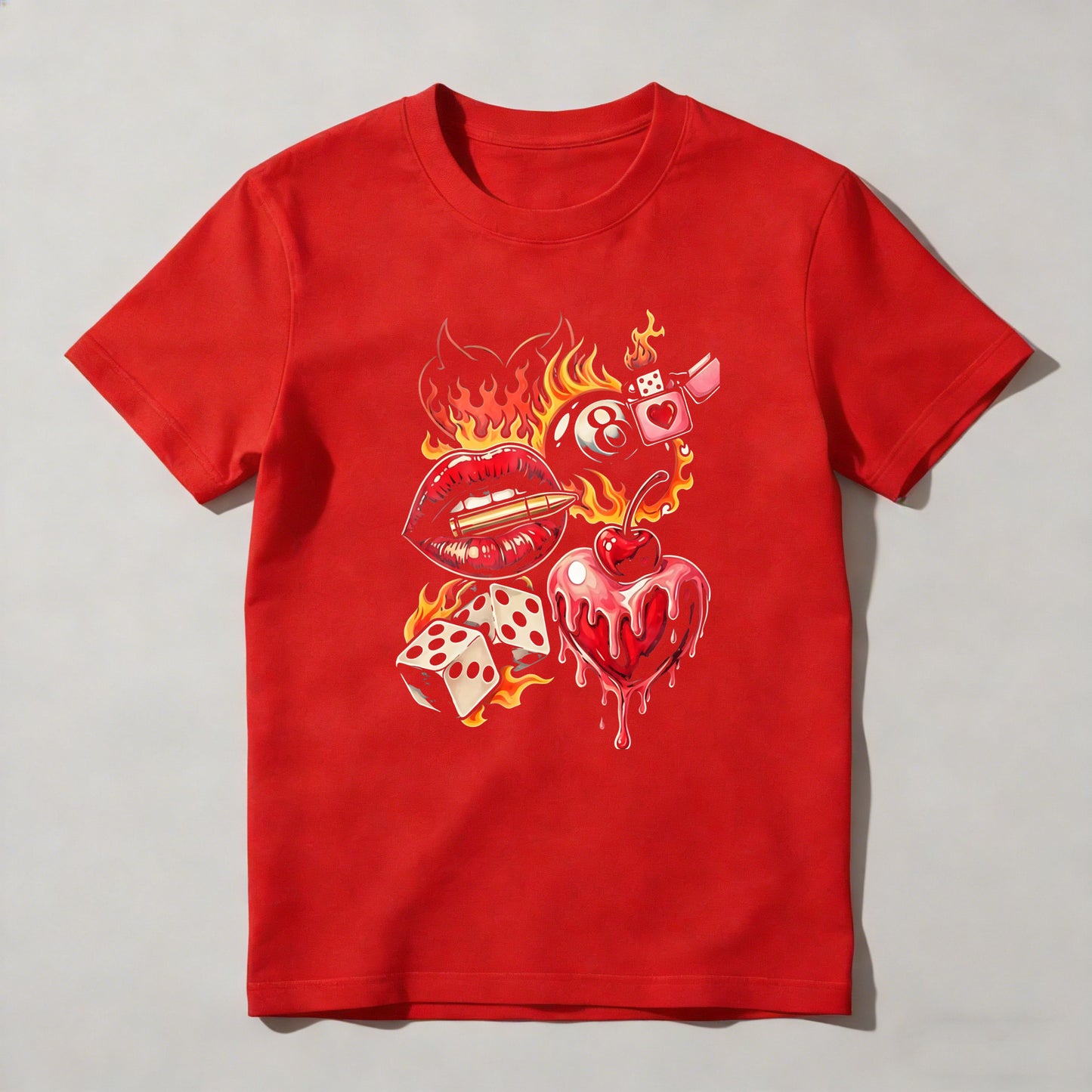Flaming Lips Heart Dice And Eight Ball Tattoo Style T-shirt
