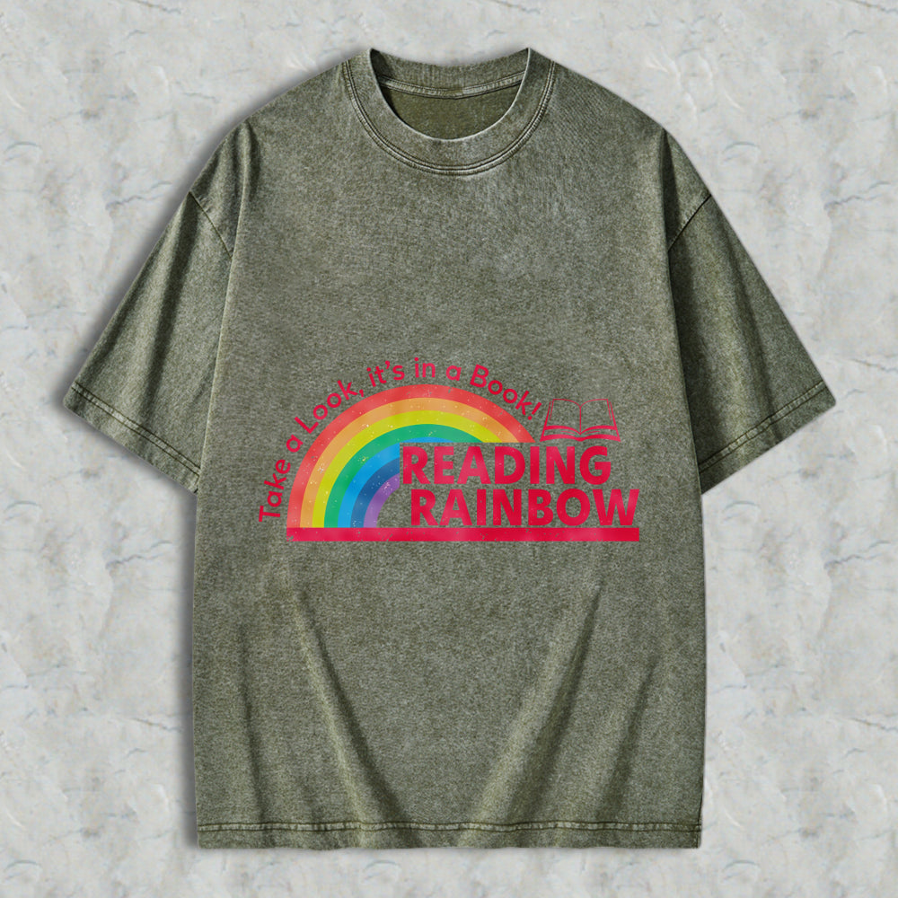 Wardrobecart Reading Rainbow Take A Look Its In A Book Unisex Washed T-shirt