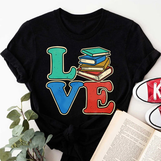 Wardrobecart Love Books Stack Design Print Unisex Classic T-shirt
