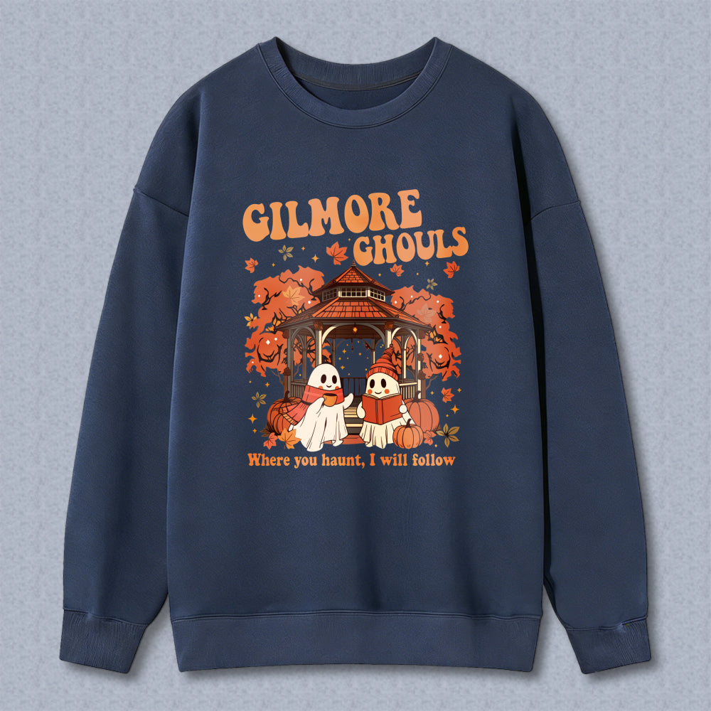 Wardrobecart Gilmore Ghouls Halloween Ghosts Pumpkin Gazebo Autumn Leaves Unisex Classic Sweatshirt