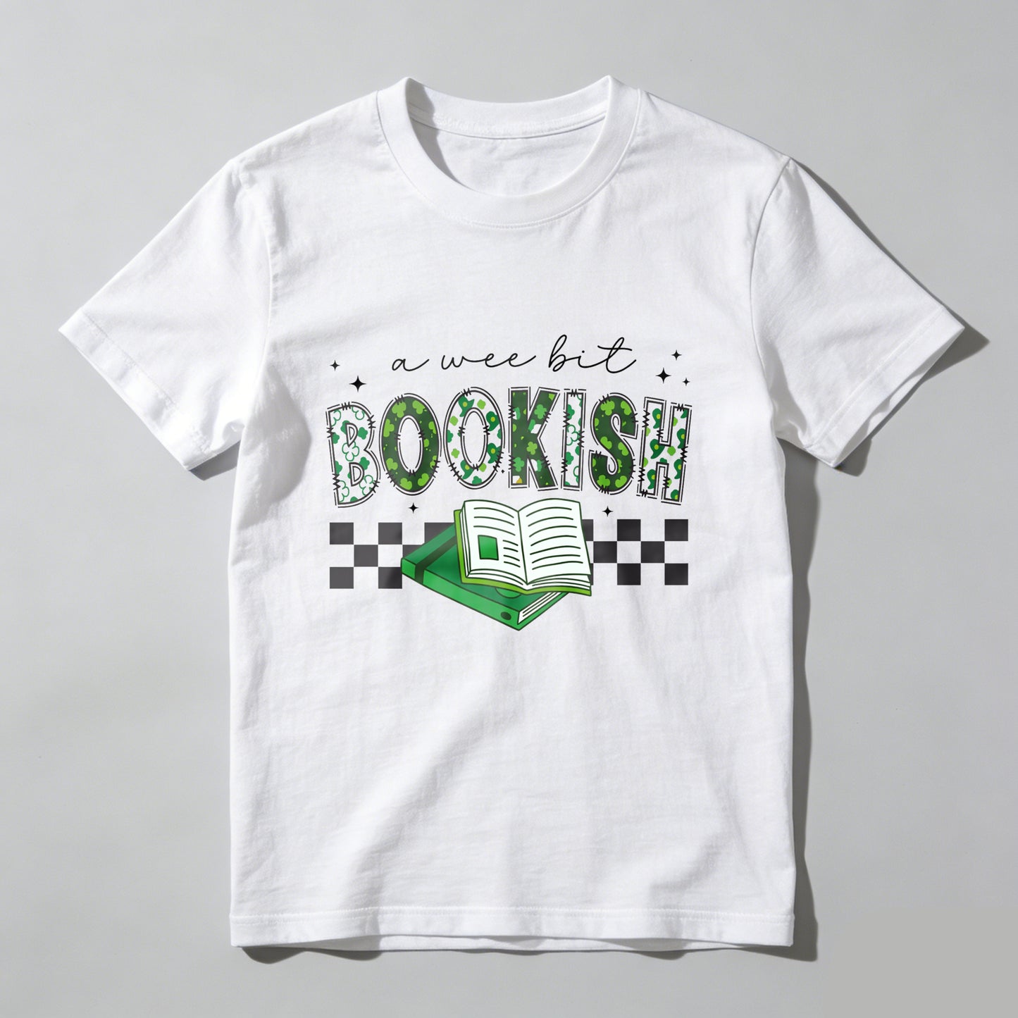 Wardrobecart A Wee Bit Bookish With Open Book And Checkered Pattern Unisex Classic T-shirt