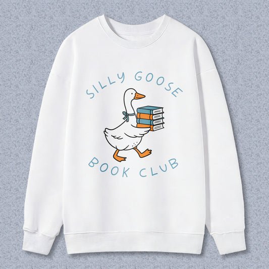 Wardrobecart Silly Goose Book Club Duck With Books Pattern Unisex Classic Sweatshirt