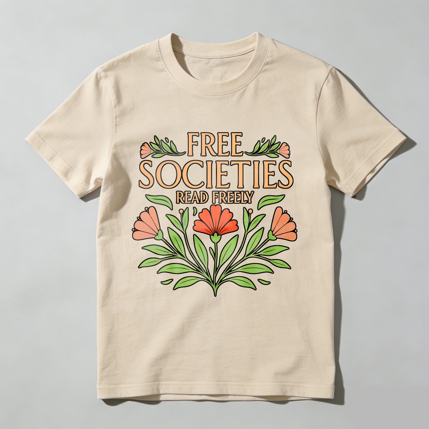 Wardrobecart Free Societies Read Freely Floral Design Unisex Classic T-shirt