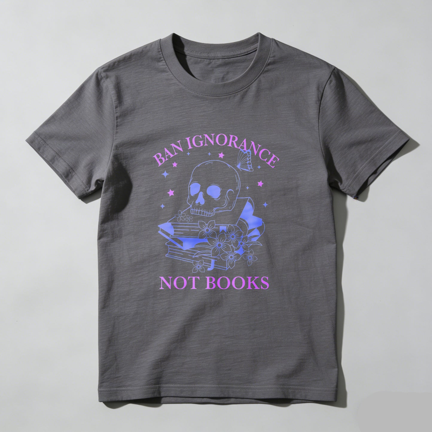 Wardrobecart Ban Ignorance Not Books Skull Books Flowers Stars Unisex Classic T-shirt