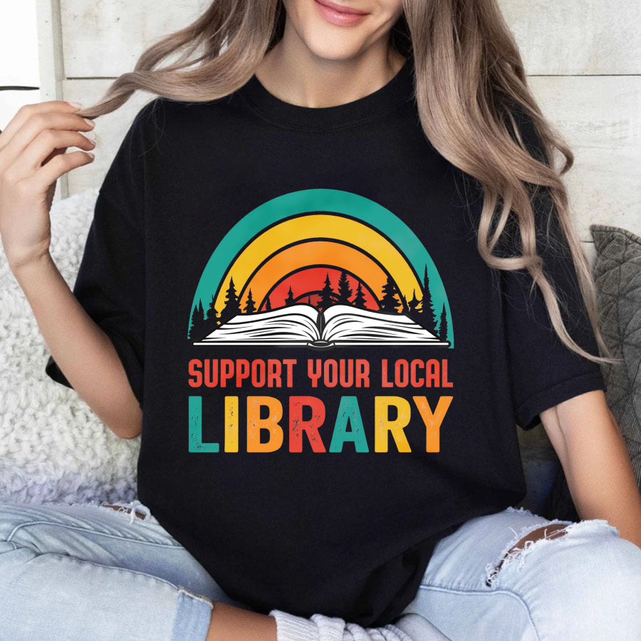 Wardrobecart Support Your Local Library Rainbow Book Forest Unisex Classic T-shirt