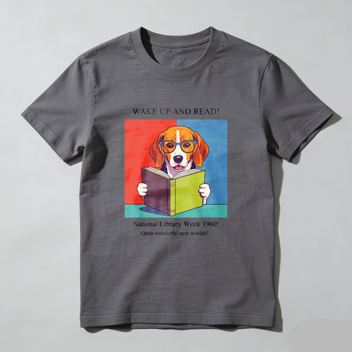 Wardrobecart Wake Up And Read Dog With Book Unisex Classic T-shirt 100% cotton