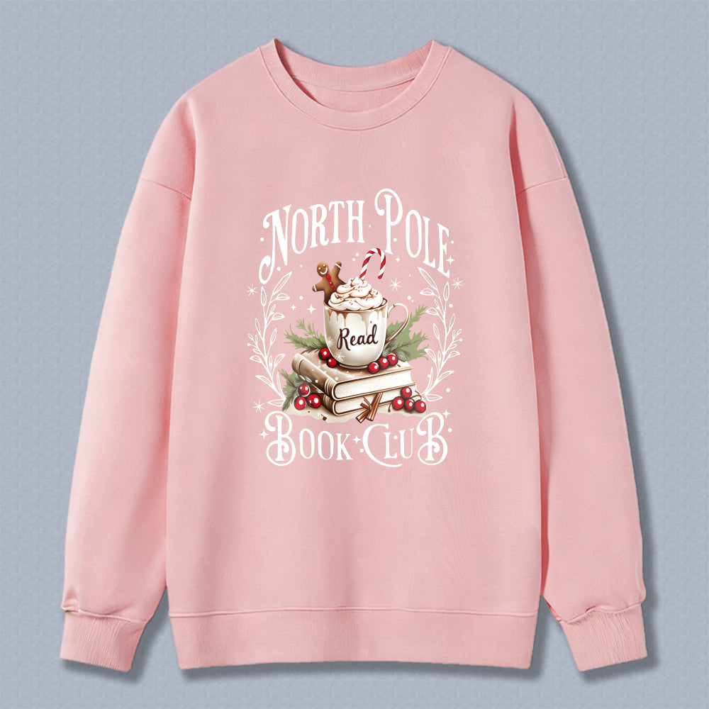 Wardrobecart North Pole Book Club With Coffee Mug Books And Holly Unisex Classic Sweatshirt